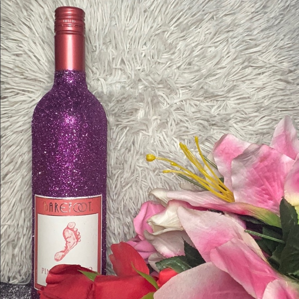 Reusable Empty Glitterized Pink Moscato Bottle